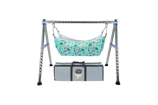 Cradle, Swing, Ghodiyu, Palna, Jhula for New Born Baby Boy and Girl Easy to Assemble, Portable, Lightweight, Stainless Steel, Noise Free Hanging, Strong and Safe Folding (Round Blue)